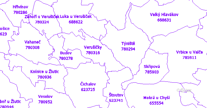 Katastrální mapa Verušičky