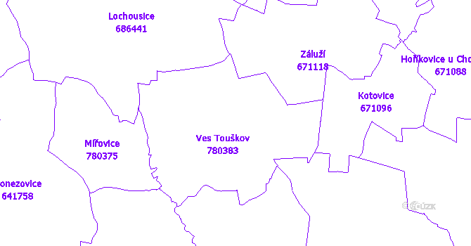 Katastrální mapa Ves Touškov