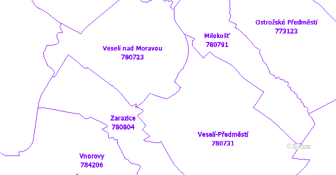 Katastrální mapa Veselí nad Moravou