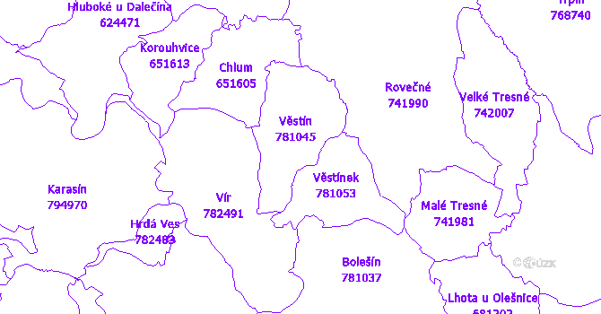 Katastrální mapa Věstín