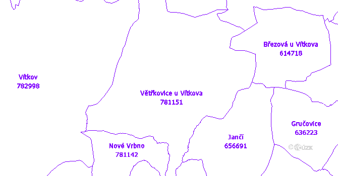 Katastrální mapa Větřkovice