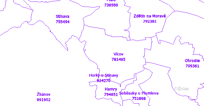 Katastrální mapa Vícov