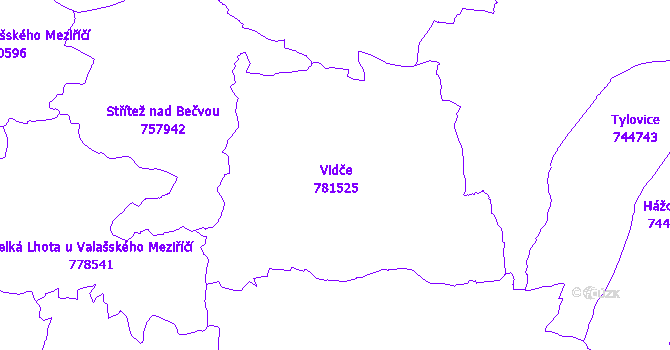 Katastrální mapa Vidče