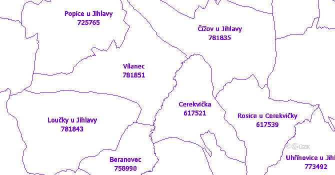 Katastrální mapa Vílanec