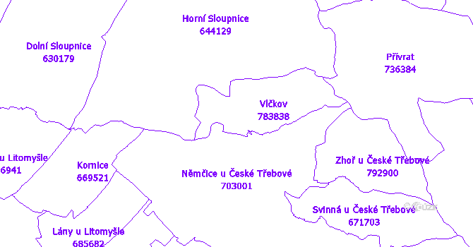 Katastrální mapa Vlčkov