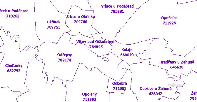 Katastrální mapa Vlkov pod Oškobrhem
