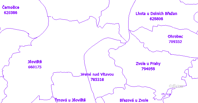 Katastrální mapa Vrané nad Vltavou