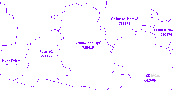 Katastrální mapa Vranov nad Dyjí