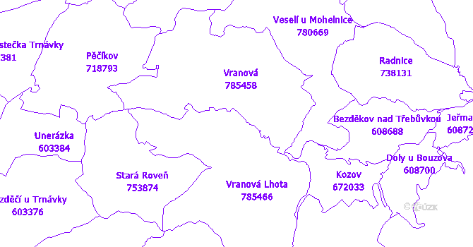Katastrální mapa Vranová Lhota