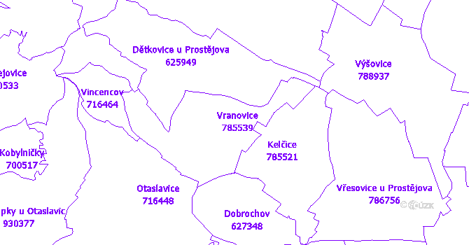 Katastrální mapa Vranovice-Kelčice