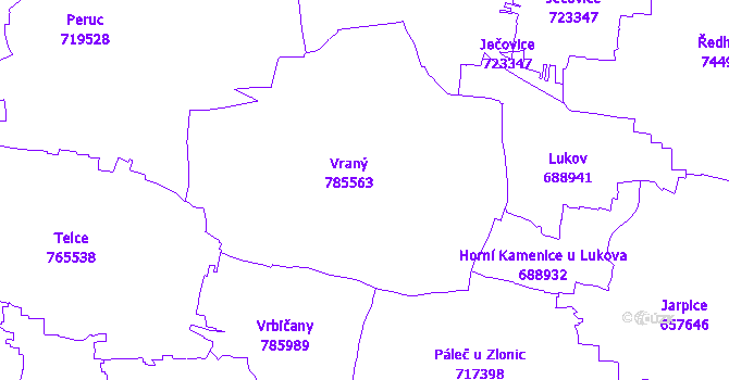 Katastrální mapa Vraný
