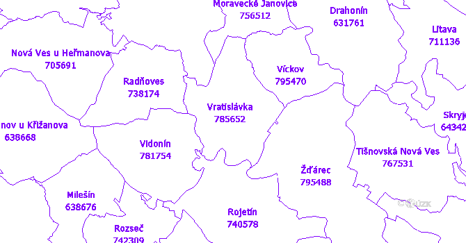Katastrální mapa Vratislávka
