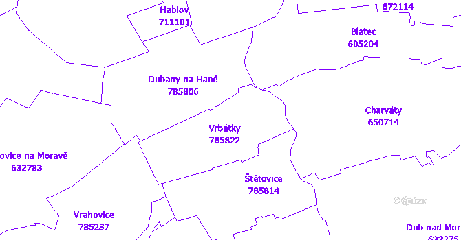 Katastrální mapa Vrbátky