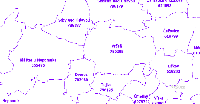 Katastrální mapa Vrčeň