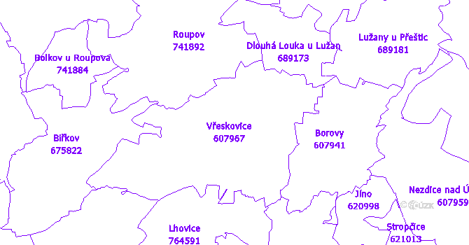 Katastrální mapa Vřeskovice