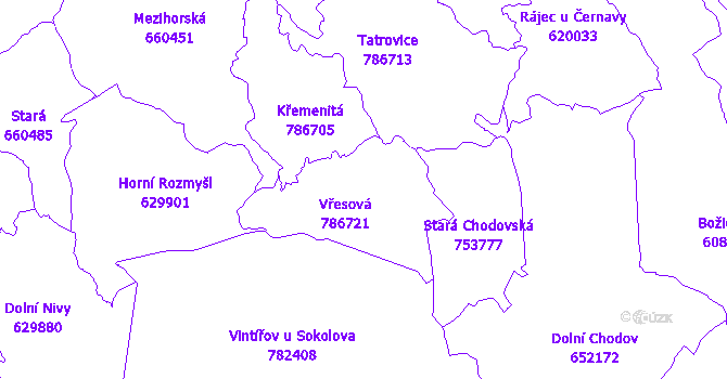 Katastrální mapa Vřesová