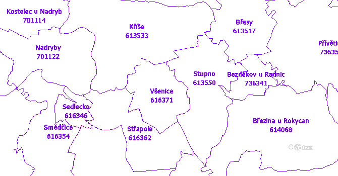 Katastrální mapa Všenice