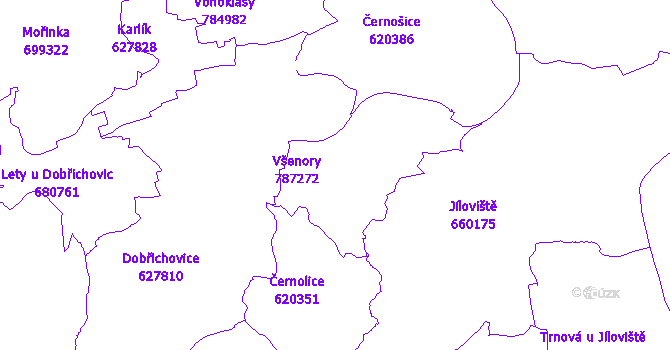Katastrální mapa Všenory