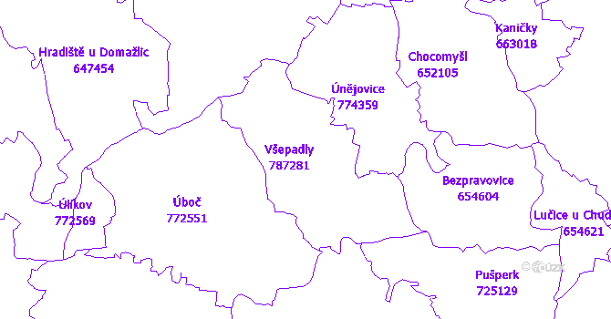 Katastrální mapa Všepadly