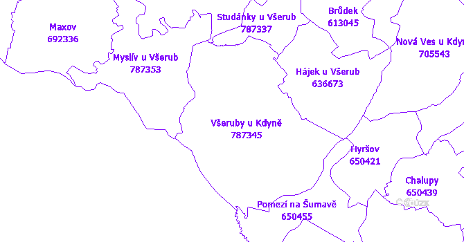 Katastrální mapa Všeruby