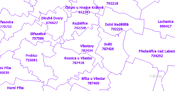 Katastrální mapa Všestary