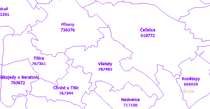 Katastrální mapa Všetaty