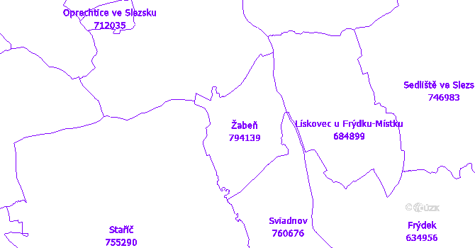 Katastrální mapa Žabeň