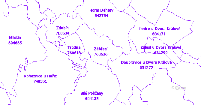 Katastrální mapa Zábřezí-Řečice
