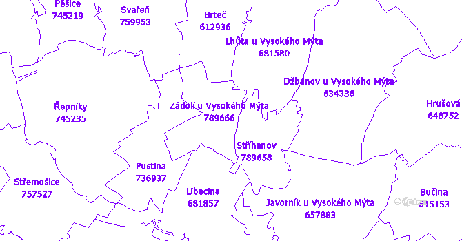 Katastrální mapa Zádolí