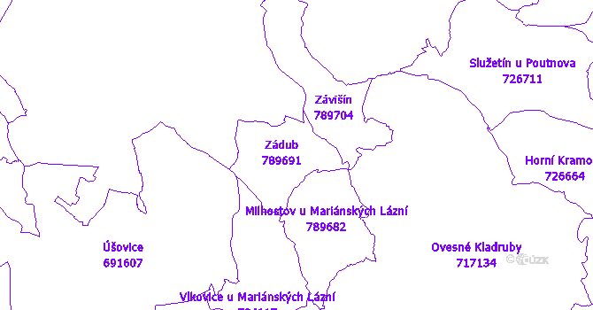 Katastrální mapa Zádub-Závišín