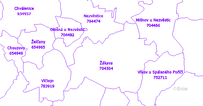 Katastrální mapa Žákava