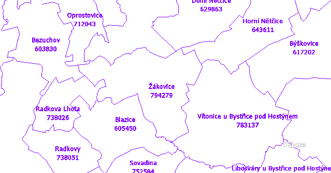 Katastrální mapa Žákovice