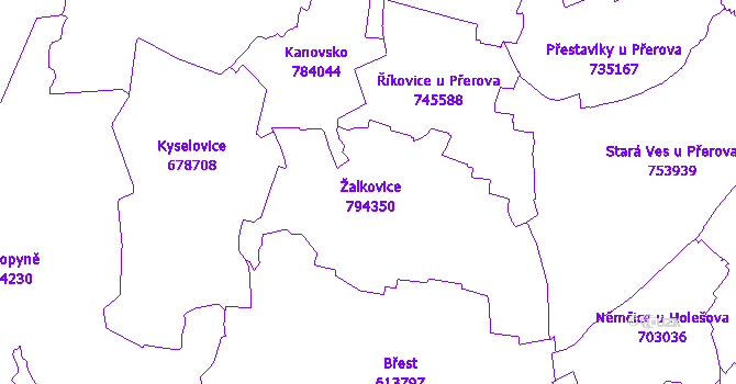 Katastrální mapa Žalkovice