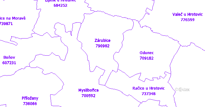 Katastrální mapa Zárubice