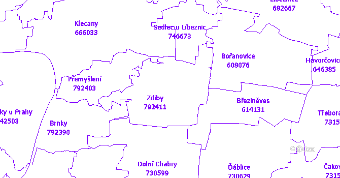 Katastrální mapa Zdiby