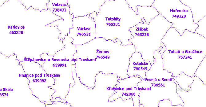 Katastrální mapa Žernov