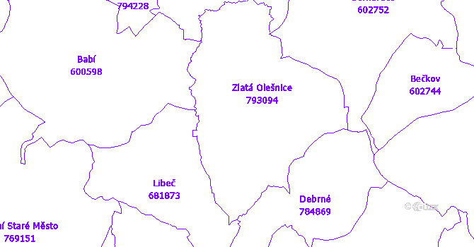 Katastrální mapa Zlatá Olešnice