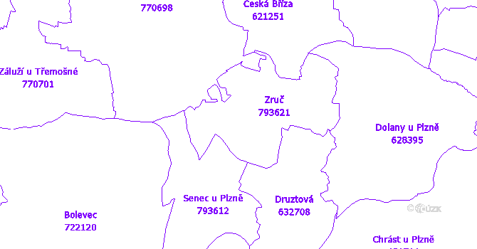 Katastrální mapa Zruč-Senec