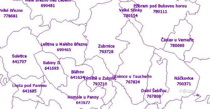 Katastrální mapa Zubrnice