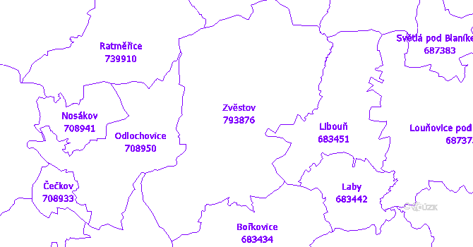 Katastrální mapa Zvěstov