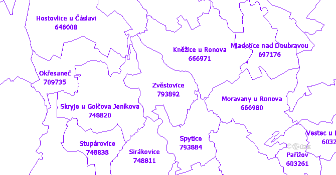 Katastrální mapa Zvěstovice