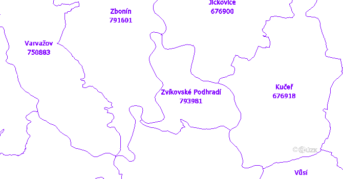 Katastrální mapa Zvíkovské Podhradí