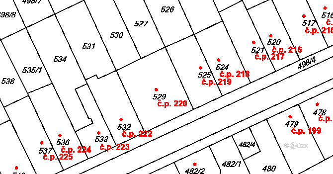 Holešov 220 na parcele st. 529 v KÚ Holešov, Katastrální mapa