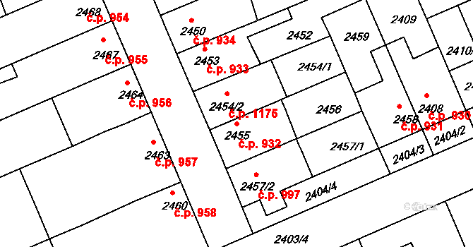 Holešov 932 na parcele st. 2455 v KÚ Holešov, Katastrální mapa