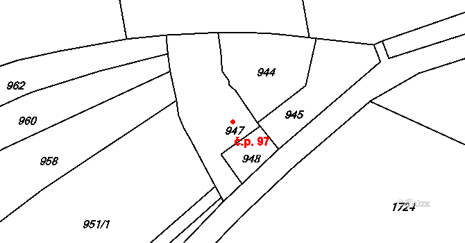 Bochoř 97 na parcele st. 947 v KÚ Bochoř, Katastrální mapa