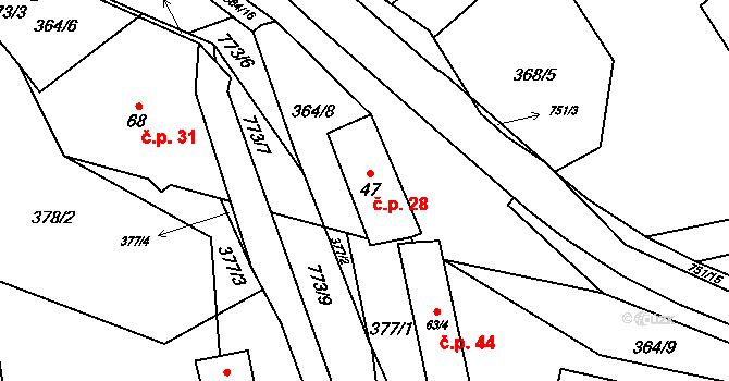Hrabůvka 28 na parcele st. 47 v KÚ Hrabůvka u Hranic, Katastrální mapa
