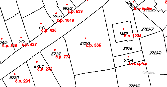 Lipník nad Bečvou I-Město 535, Lipník nad Bečvou na parcele st. 572/3 v KÚ Lipník nad Bečvou, Katastrální mapa