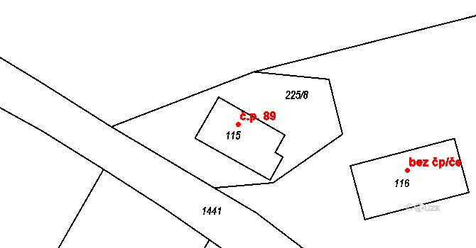 Lipník nad Bečvou V-Podhoří 89, Lipník nad Bečvou na parcele st. 115 v KÚ Podhoří na Moravě, Katastrální mapa