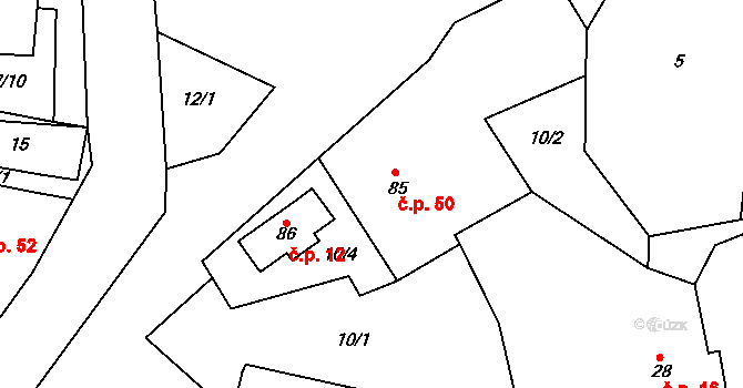 Třebětín 50 na parcele st. 85 v KÚ Třebětín, Katastrální mapa