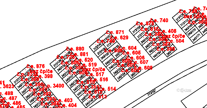 Vyškov-Předměstí 598, Vyškov na parcele st. 340/150 v KÚ Vyškov, Katastrální mapa